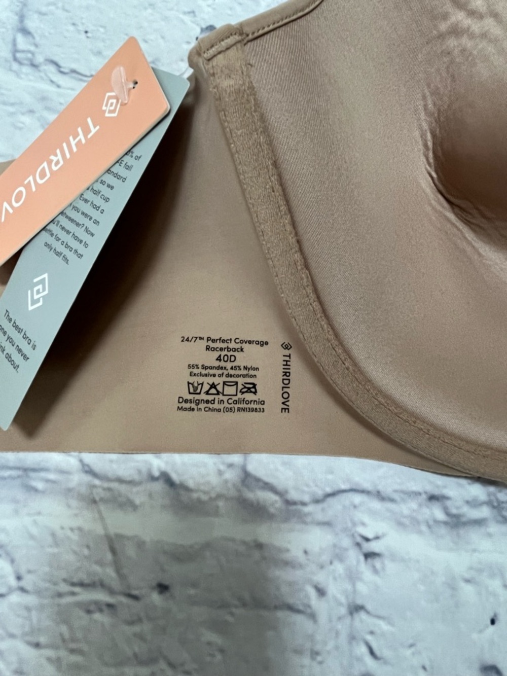 ThirdLove bra NWT 24/7 perfect coverage Racerback Seamless Underwire nude 40D - Picture 4 of 5